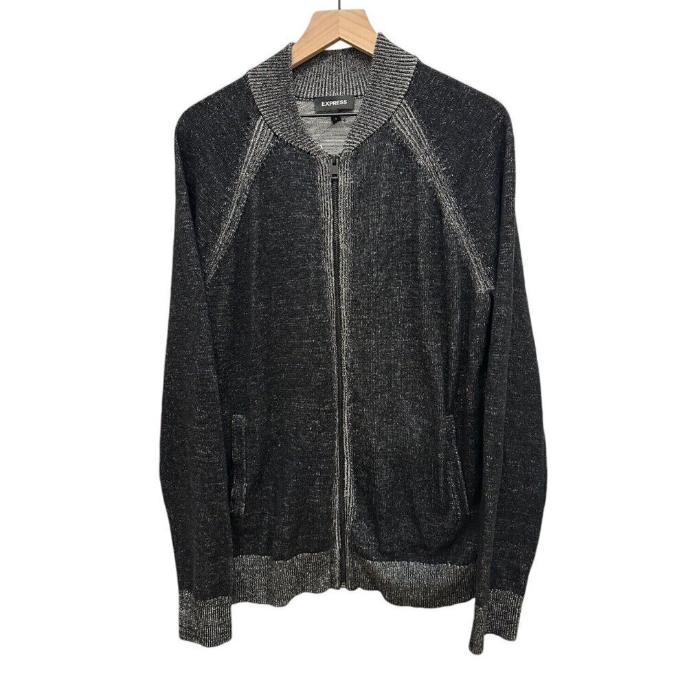 Express Mens Zip Sweater Cardigan Black Modern Sz Large NEW